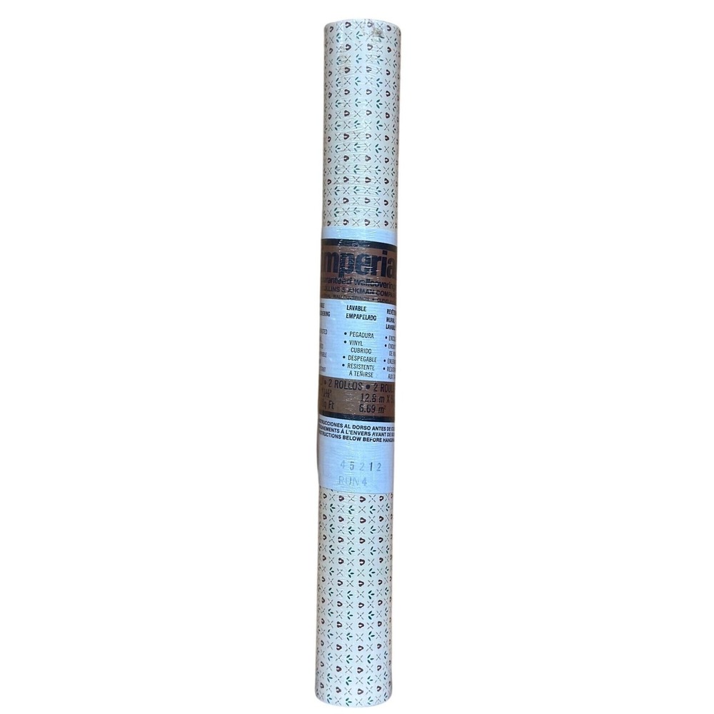 VTG‎ Imperial Wallpaper Roll Cream Floral Heart Pattern Prepasted Vinyl 72 Sq Ft